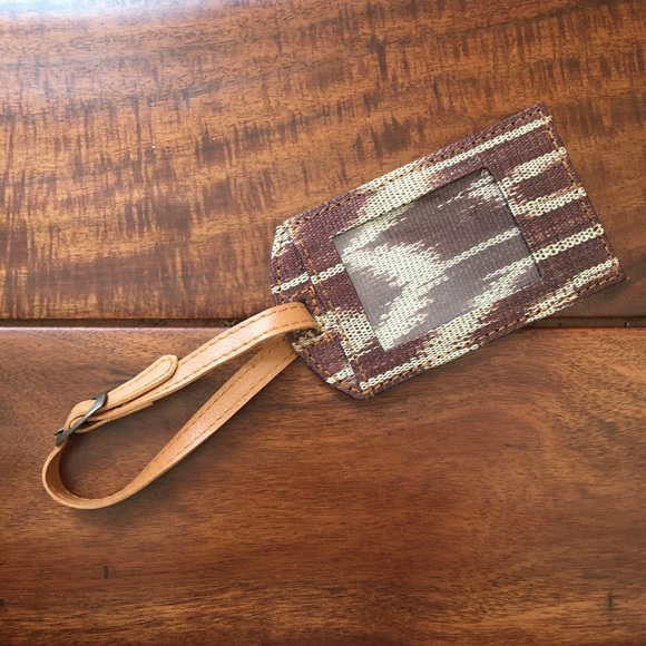 Ikat T’nalak Abaca Brown Natural Fabric Faux Leather Bag Tag - Picture 3 of 3